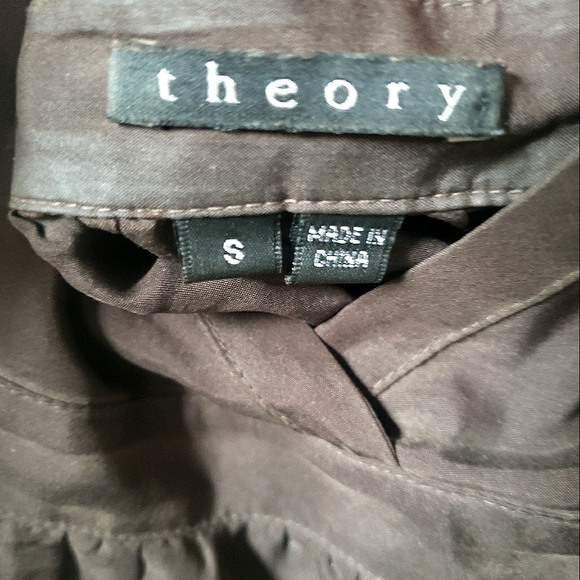 🌱 Theory Vintage Sweetheart Peasant Halter Top 100% Silk Brown Sz Small - Picture 6 of 8